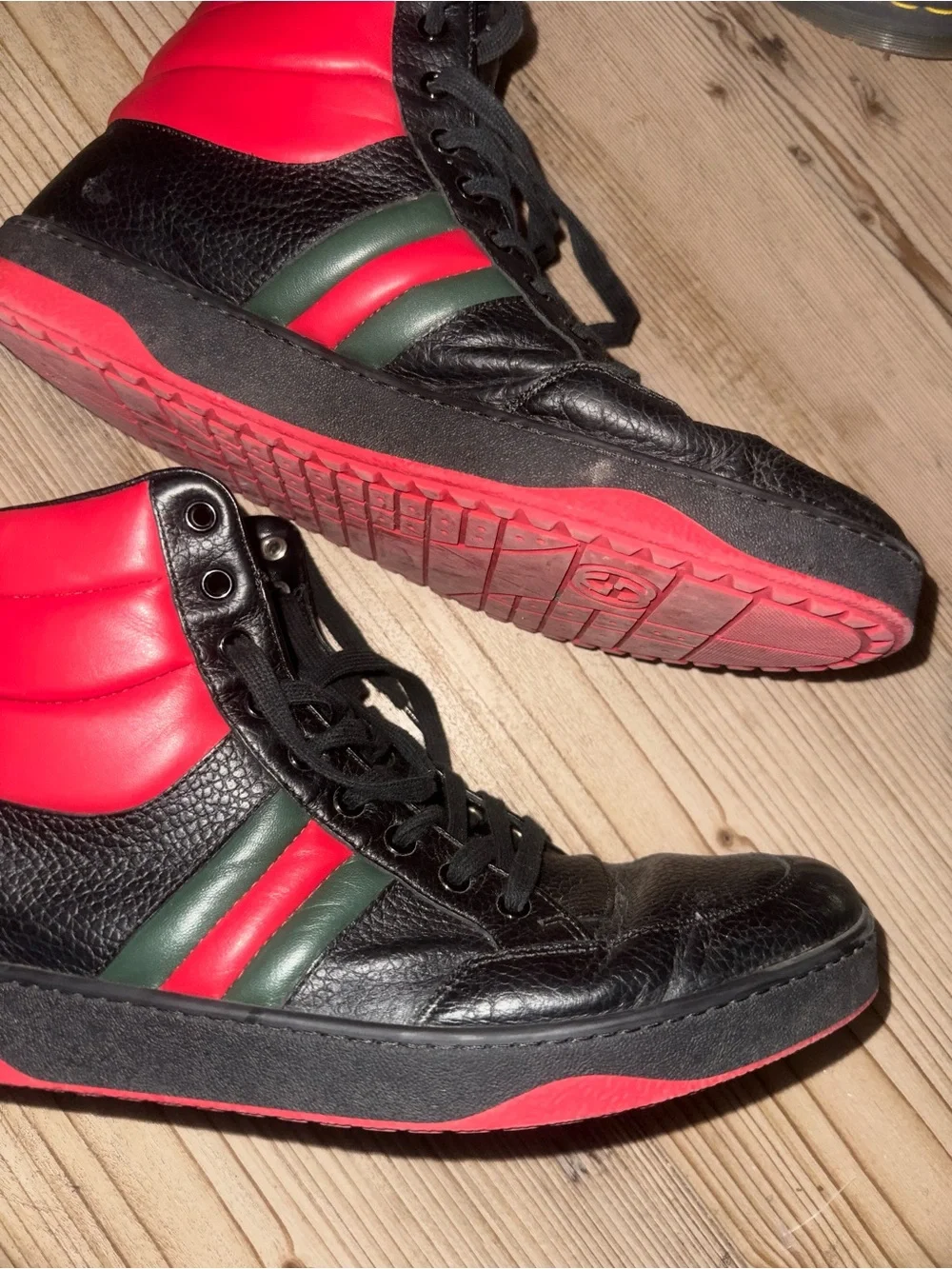 Gucci Black High-Top Sneakers with Red & Green Stripes